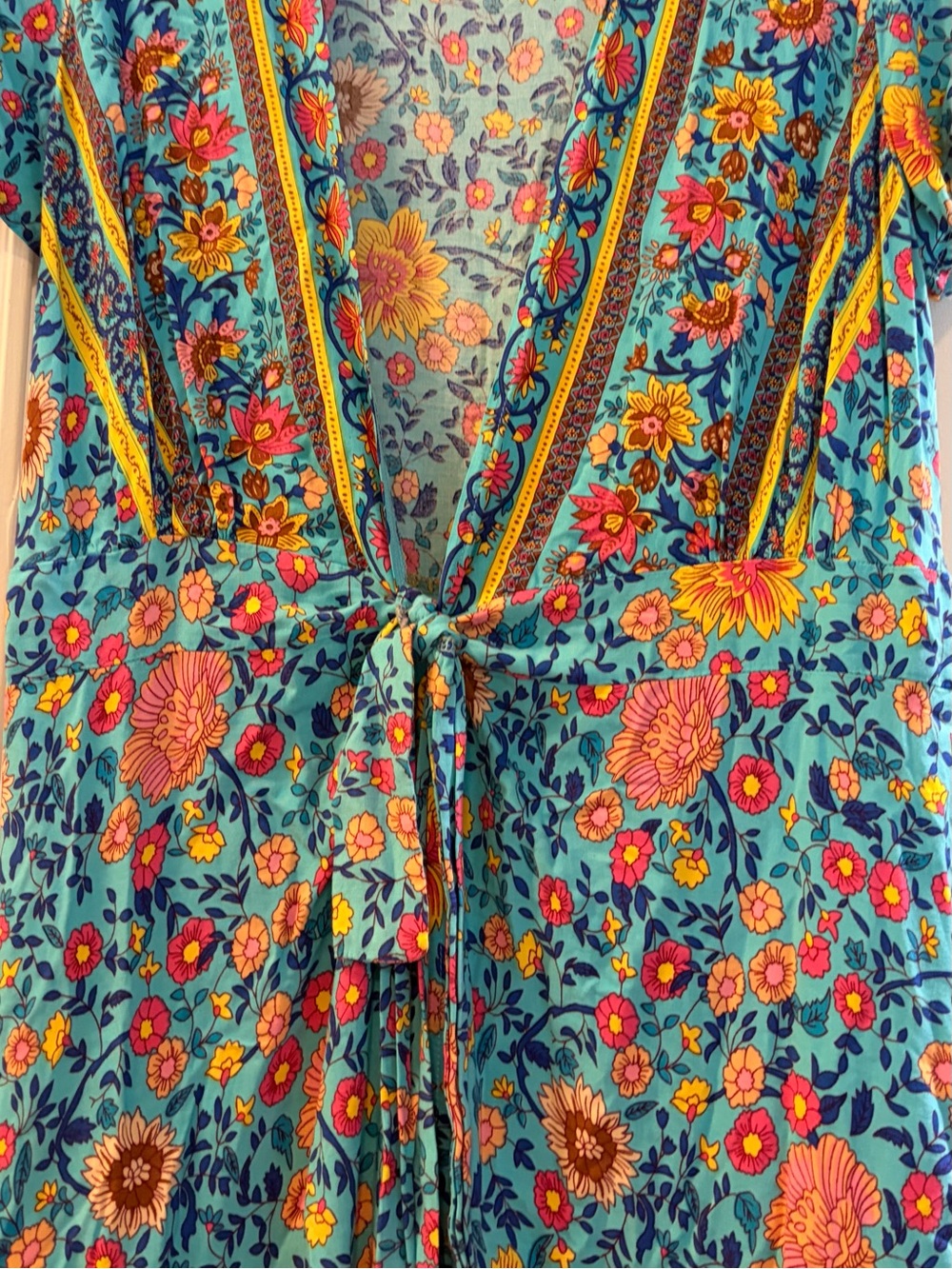 Floral Wrap Maxi Dress in Turquoise - Women's Summer Maxi - Picture 11 of 12